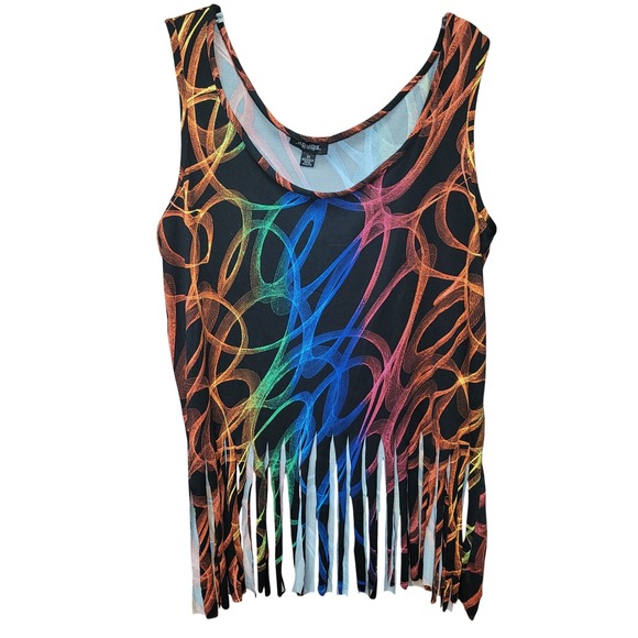 Rouge Women's 3X Art to Wear Fringe Tank T Summer Hippie Boho Beachy Coastal Y2K - Picture 1 of 8